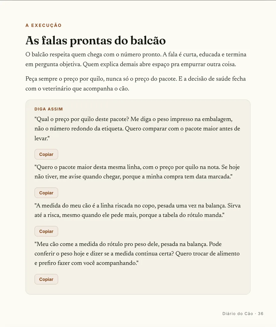 Página real do guia: Falas prontas
